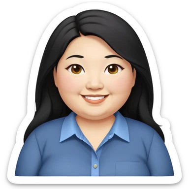 obesity Asian woman with black long hair smiling business casual shirt upper body shot sticker