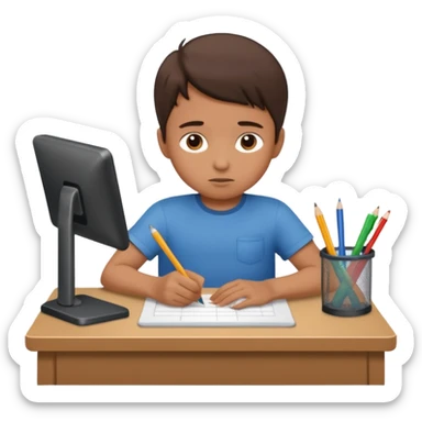 a child working hard ata a desk sticker