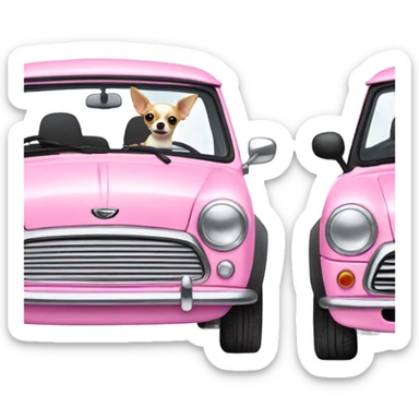 Chihuahua driving pink mini cooper sticker