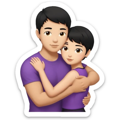 buff Asian Man black hair hugging girl with black pixie cut  sticker