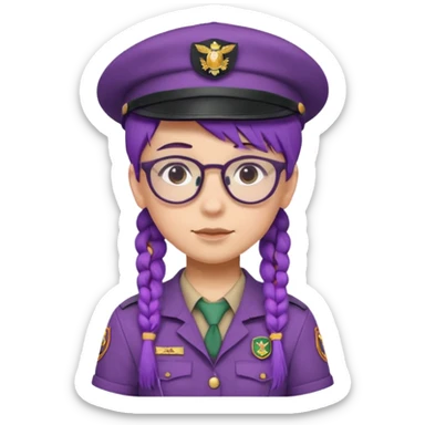 bşue uniform wearing scout kid with braids and glassess with hat purple haired sticker