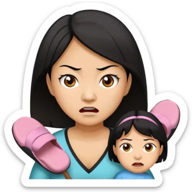Angry Asian mom with slipper in hand sticker