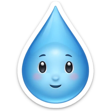 A single water droplet emoji, glossy and smooth, cartoonish, vibrant blue color, high detail, simple and cute design, without facial features, isolated on white background, centered compositio

 sticker