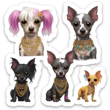 Punk Chinese crested dog rainbow gecko markings piercings gold chain tattoos sticker
