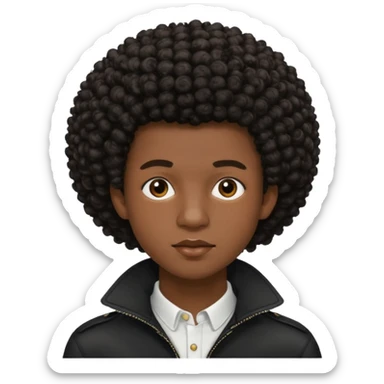 Une homme de 17 ans il a la peau noir foncé , des lèvres pulpeuses  . Il a un taper bouclé afro mais que au dessus car les cheveux ont un taper et des contours  sticker