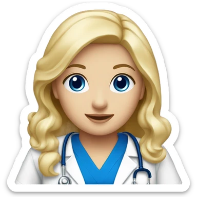 Blonde girl blue eyes nurse in royal blue scrubs with curtain bags sticker