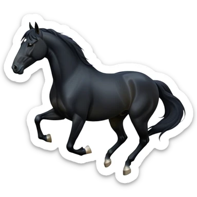 cinematic-[black horse]-realistic-full-body-galopping-emoji,-tail-flicking-lazily,-head-tilted-dramatically,-sleek-[black]-coat,-simplified-yet-realistic-focused-features,-highly-detailed,-glowing-with-an-almost-sarcastic-glow sticker
