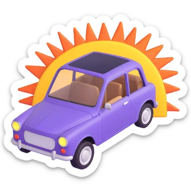 car with open sunroof, sun rays shining through opening sticker