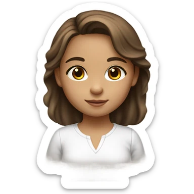 little kid girl with brown hair, brown eyes, light skin, writing a book sticker