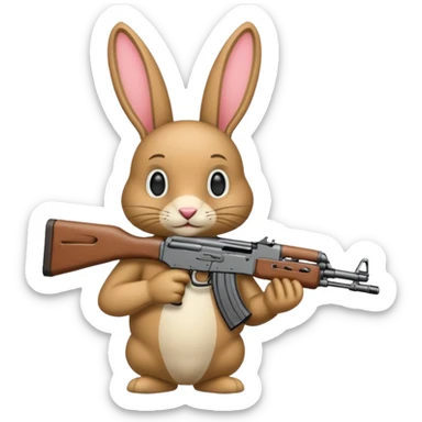 Crea un emoji de un conejo sosteniendo una  Ak47 con pasamontañas  sticker