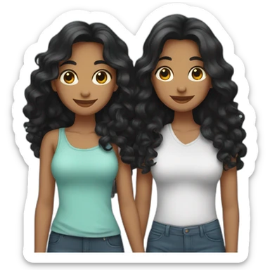 2 girlfriends hugging 1 with long black hair one with middle lenght curl hair sticker
