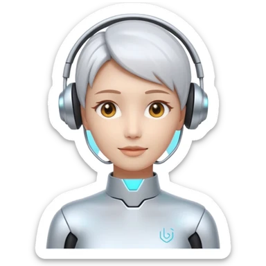 AI Pitch Agent holo-human-like Cyber AI face, warm, calm and friendly. Holographic look.Soft AI face with a listening, welcoming expression, minimal facial lines, calm eyes. Minimalistic presentation screen. sticker