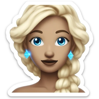 magical diva with thin pink andromedan face long blonde hair and blue eyes glowing third eye sticker