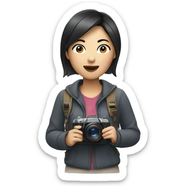 asian woman holding a camera sticker