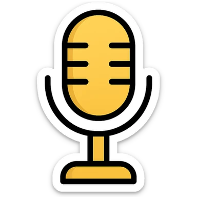 golden microphone modern icon style, simple, bold, easily recognizable, metallic gold color, clean lines, minimal details, suitable for app or logo use sticker