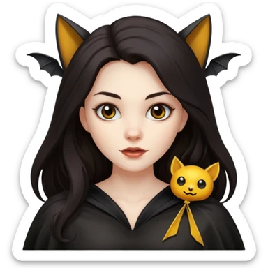 woman with long dark hair and a flying bat nearby sticker