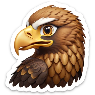 Cinematic Comical Golden Eagle Portrait Emoji, Head tilted dramatically with an exaggeratedly shocked expression, featuring a striking, broad-beaked form with wide, comically expressive eyes full of playful disbelief and richly textured golden feathers, Simplified yet hilariously expressive features, highly detailed, glowing with a slightly sassy amber glow, high shine, dramatic yet playful, stylized with an air of cheeky aerial mischief, soft glowing outline, capturing the essence of a meme-worthy golden eagle that looks ready to side-eye its way into viral fame! sticker
