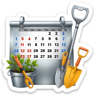 calendar icon with garden tools near. Transparent background sticker