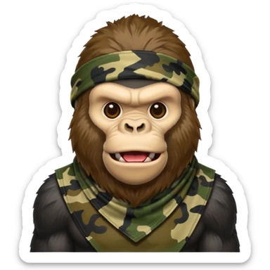 King Kong  emojie wearing a camouflage bandana sticker