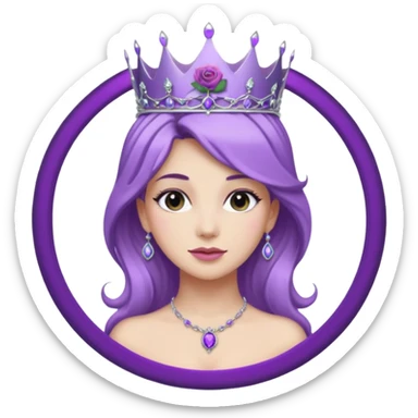 Purple rose flower, silver circle plaque, silver tiara sticker