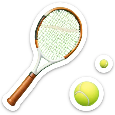 A tennis racket and ball placed on the grass court, with the lines of the court clearly visible in the background. The scene captures the essence of the sport, highlighting the equipment and the vibrant, open atmosphere of a tennis match sticker