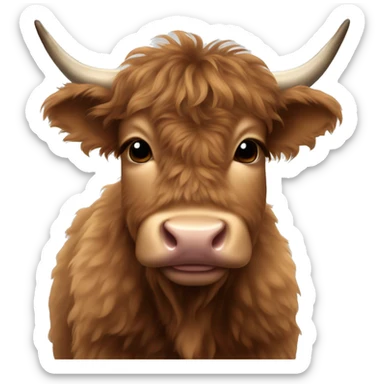 brown fluffy baby scottish cow with a small bow on head sticker