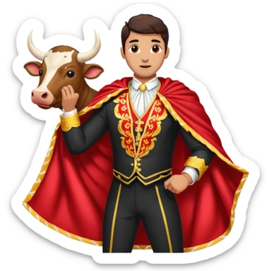 bull fighting where man has red blanket and bull runs past it sticker