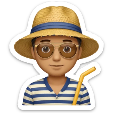 man with striped clothing sun glasses and straw hat sticker