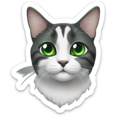 Green eyes cat black and white with black chin sticker