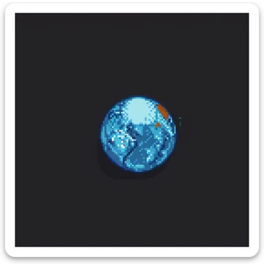 Pluto as a planet, pixel art style, small icy planet, dark space background sticker