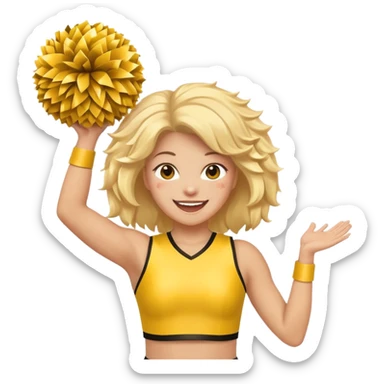 football cheerleader, hold a big cheering pom, yellow and twinkle sticker