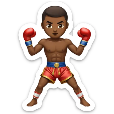 Cinematic Realistic Traditional Muay Thai Emoji, depicted as an intense dynamic martial arts scene featuring a fighter in traditional Muay Thai stance and attire, rendered with rich textures and energetic dramatic lighting that captures the sport's raw power. sticker
