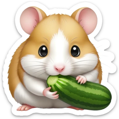Black and white hamster eating a cucumber  sticker