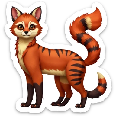 Colorful dark tropical exotic cute cool beautiful shiny beautiful fantasy-caracal-civet-genet-sergal-vernid-serval-Gryphon-Cacomistle-Trico-Red-Panda-oncilla-animal-Fakémon-hybrid-fursona (full body) sticker