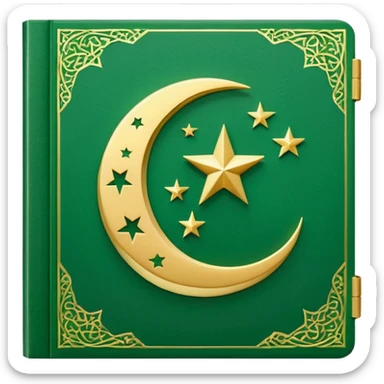 Closed Quran with the Islamic Symbol on it (moon and star) green from left to right sticker