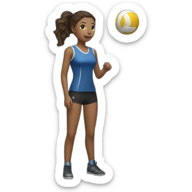 a girl stands near a volleyball net and plays volleyball sticker