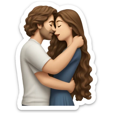Brown haired man kissing woman with long brown hair  sticker