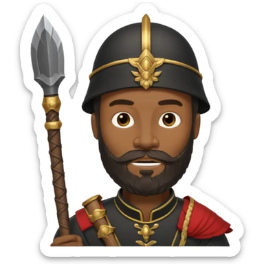 black ancient soldier with raw stick weapon, beard and bold sticker