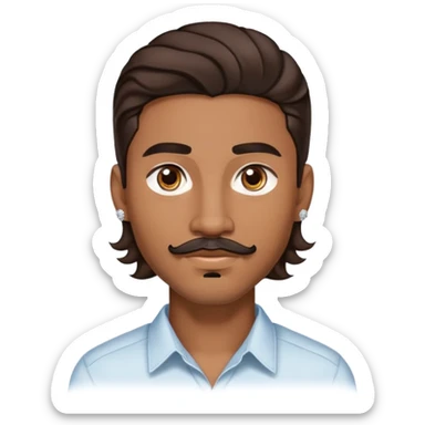 Young man with medium brown skin, mixed-race ethnicity, long wavy dark brown hair with a center part, mustache separated from goatee (no connection between them), medium brown eyes, diamond stud earrings in both ears, head only sticker