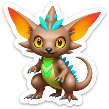 Tropical futuristic lush warm-colored modern colorful neon-colored Fakémon-Digimon-Trico-Vernid-creature sticker
