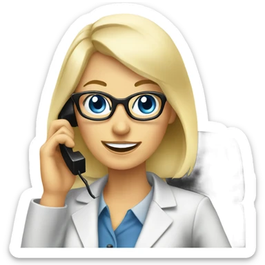 Elegant blonde office lady with glasses happy blue eyes talking on a phone  sticker