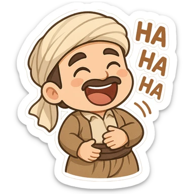 Kurdish sticker, cartoon style, Kurdish man or woman in jamadani, laughing hard, eyes closed, hand on belly, no text sticker