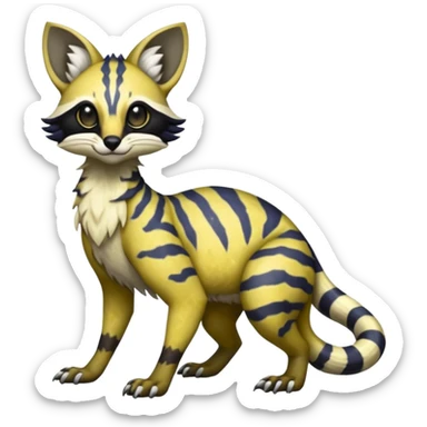 Rare realistic tropical exotic cute epic pretty beautiful handsome gorgeous aesthetic colorful vibrant Vernid-Protogen-Primagen-Wickerbeast-Genet-Trico-species-Fakemon-hybrid-creature by LiLaiRa, beautiful intricate markings, full body sticker