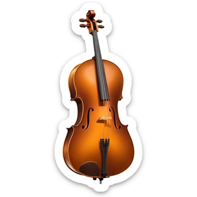 Cinematic Realistic Cello, deep brown polished wood, elegant f-holes creating contrast, warm golden light reflecting off its curves, glowing with depth and a rich musical resonance. sticker