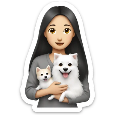 asian girl with Japanese spitz dog with heart sticker
