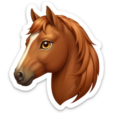 Cinematic Elegant Chestnut Horse Portrait Emoji, Head held high with a serene, graceful gaze, showcasing a magnificent chestnut fur with a radiant shimmer, flowing mane and tail, and luminous amber eyes that exude beauty and grace, Simplified yet majestically refined features, highly detailed, glowing with a soft, ethereal light, high shine, poised and breathtaking, stylized with an air of pure elegance, capturing the essence of a stunning and graceful steed, so beautiful it feels like it could gallop out of the screen with effortless charm! sticker