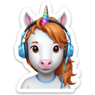 headphone wearing unicorn with ginger  hair sticker
