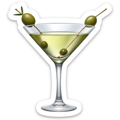 martini glass with 3 olives. no straw, just 1 stick that the olives will be stuck on. olives should have the same size. no leaves at all. liquid should be more white/clear than greek  sticker