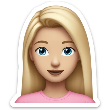 I 21 year old girl with warm blonde hair and blue eyes in a pink shirt. She was makeup on that’s natural and subtle pink lips sticker