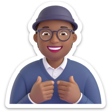 black man with glasses, smiling, inspired by Soul movie, wearing a hat and sweater sticker